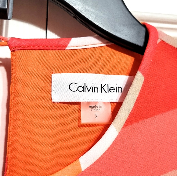 Calvin Klein Pink Orange Pattern Dress Sleeveless - Picture 3 of 5